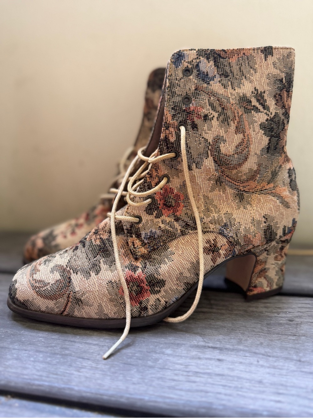 Vintage Floral Tapestry Heeled Boots